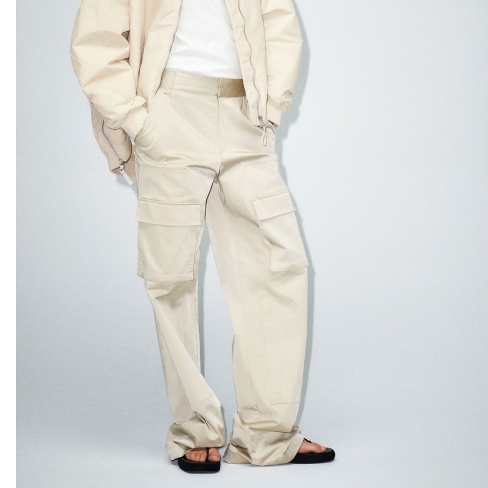 NWT Zara satin effect cargo pants stone